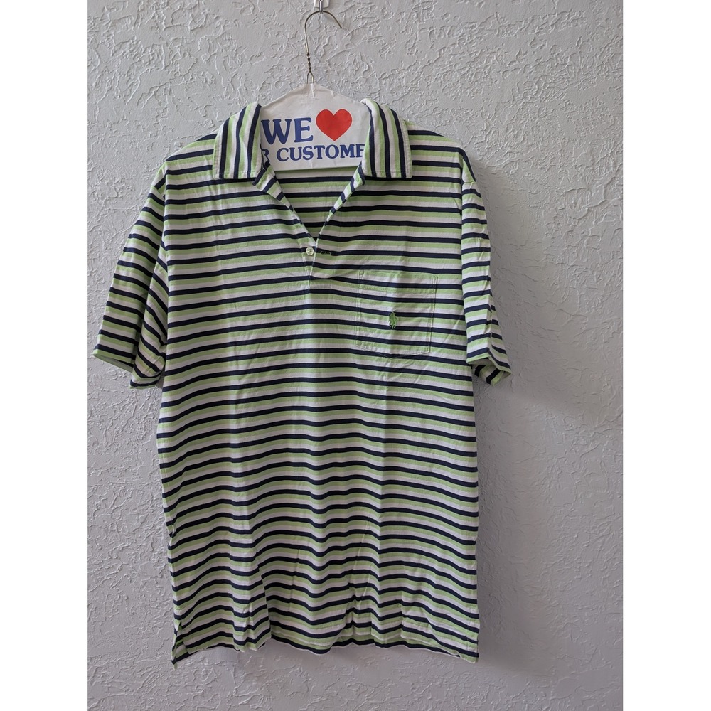Vintage Polo Ralph Lauren Pima Cotton Striped Shirt Men's M Green Black White